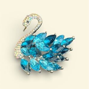 Elegant Blue Crystal Swan Brooch